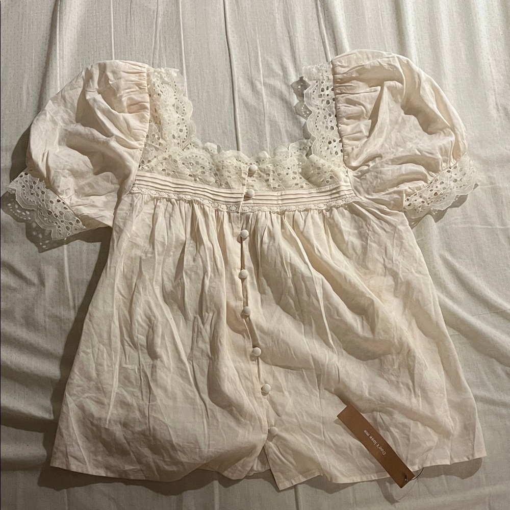 Reformation NWT Cream Lace Button Down Puff Sleeve Blouse Size Small